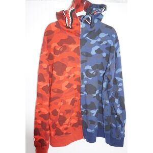 A Bathing Ape BAPE Shark Camo Split Hoodie Red Blue WGM Full Zip Men's 2XL‎